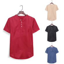 Camiseta de algodão masculina casual verão, slim fit, gola em v, manga curta, botão de cor sólida, camisas homme henley 2024 - compre barato