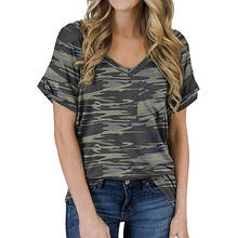 Short Sleeve T-shirt Women Camouflage Print Tshirts Summer New Leisure Top Tees Female V-Neck Casual T-shirts Femme 2021 2024 - buy cheap