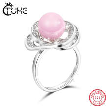 Женское кольцо из серебра 100% пробы, с крупным круглым розовым керамическим покрытием 2024 - купить недорого