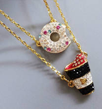 High Quality Cute Cola Donut Coffee Necklace 2 In 1 Crystal Clavicle Chain Pendant Girls Luxury Birthday Gift 2024 - buy cheap