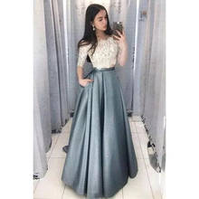 Spring half sleeves Long Evening Dress Lace Bodice Vintage Formal Gown With Pocket Vestido De Festa Prom Dress two pieces 2024 - buy cheap