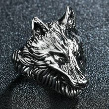 Anel de prata vintage de lobo selvagem, pedra de motociclista, homens, joias de animais, presente para ele 2024 - compre barato