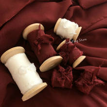 Cinta Roja de seda pura para envolver regalos, Material de tul con borde deshilachado para manualidades, para fotografía de boda, color Beige, 25mm, 50mm, 5 metros 2024 - compra barato