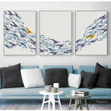 Póster de clúster de peces azul abstracto Simple nórdico e impresiones, pintura de pared, lienzo, arte decorativo, imagen Modular para decoración de la vida 2024 - compra barato