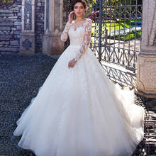 Elegant Ball Gown Tulle Wedding Dresses With Long Sleeve Illusion Lace Appliques Vintage Bridal Gown Boho Princess Party Dress 2024 - buy cheap