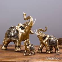 Elephant Statue Lucky Animal Figurine Feng Shui Crafts Figurines Miniatures Resin Gift Home Decoration Wedding 3 Size Golden 2024 - купить недорого