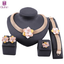 African Gold color Flower Jewelry sets for women Bridal wedding gifts party Necklace earrings ring set Saudi Arabia jewellery 2024 - buy cheap