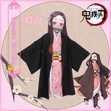 Fantasia de cosplay feminina, anime demon slayer, para crianças, kamado nezuko, adereços para cabeça, kimetsu no yaiba, uniforme kimono infantil 2024 - compre barato