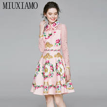 MIUXIMAO-vestido con estampado de flores para mujer, prenda elegante de encaje, informal, con lazo, para Primavera, 2020 2024 - compra barato