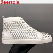 Beertola New Men's Casual Shoes Designers Spikes Zapatos De Hombre 2019 Silver Rivets Fashion Men Flats Shoes White Color 2024 - buy cheap