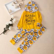 Conjunto de 2 piezas de ropa de moda para bebé y niña, suéter de manga larga con estampado de flores y letras de retales, Sudadera con capucha, Tops y pantalones, ropa de 1 a 6 años 2024 - compra barato