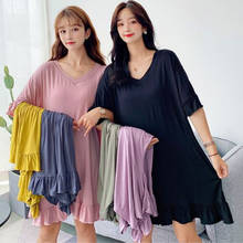 Ночная сорочка женская свободного покроя, Милая Ночная рубашка из модала и хлопка, пикантная ночная рубашка с V-образным вырезом и оборками, в Корейском стиле, большие размеры 2024 - купить недорого