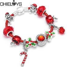 Chieloys beauty pulseira de vidro murano vermelha, contas de corrente de cobra, bracelete ajuste original diy, pulseira fina para presente de natal das crianças 2024 - compre barato