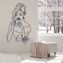 Beauty Woman Wall Decal Drinking Coffee Relaxing Time Logo Door Window Vinyl Stickers Cafe Restaurant Interior Decor Mural E866 2024 - buy cheap