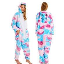Pijama unissex de flanela para mulheres, macacão de dormir de animais adultos kigurumi, unicórnio e stitch para inverno e natal 2024 - compre barato