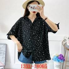 Plus Size 8XL 9XL 10XL 12XL 13XL Large Size Women Polka Dot Shirt Summer Lapel Short Sleeve Loose Large Size Black Chiffon Shirt 2024 - buy cheap