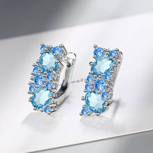 Blue 5A Zirconia Crystal Stone Small Hoop Earrings Fashion Exquisite Silver-Plated Loop Ear Jewelry Wedding Gift for Women Girls 2024 - buy cheap