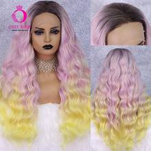 Deep Wave Pink Wig Synthetic Lace Front Wig Glueless Blonde And Purple Yellow Ombre Cosplay Wig For Black/White  Women OLEY 2024 - buy cheap