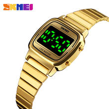 Relógio feminino dourado aço inoxidável, relógio impermeável com calendário led digital 2024 - compre barato