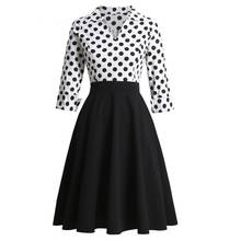 2021 Hepburn Style Vintage Tunic Midi Dress Retro Polka Dot Patchwork Lapel 3/4 Length Sleeve High Waist Office Ladies Sundress 2024 - buy cheap