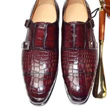 Chue-zapatos de cuero de cocodrilo hechos a mano para hombre, zapatillas de negocios personalizadas, con hebilla de una palabra, para verano 2024 - compra barato