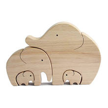 Conjunto de elefante de madera para niños, figuritas de elefante, adorno de escritorio, regalos para el día de la madre, modelo tallado de madera, 4 Uds. 2024 - compra barato