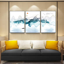 Pintura de paisaje Natural de montaña para decoración del hogar, lienzo de arte de pared Zen chino tradicional, póster, imagen impresa para sala de estar, 3 uds. 2024 - compra barato