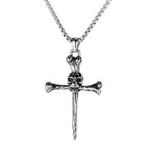 Stainless Steel Black Vintage Skull Cross Bone Pendant Necklace Men'S Christ Cross Necklaces Punk Rock Jewelry For Him 2024 - buy cheap