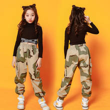 Trajes de Hip Hop para niños, de cuello alto Sudadera corta, pantalón de camuflaje, disfraz de Carnaval para niñas, ropa de baile de Jazz, ropa de escenario 2024 - compra barato