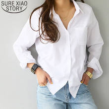 Camisa feminina manga comprida lisa, blusa feminina folgada com um bolso 2021 50 2024 - compre barato
