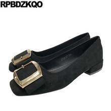 Zapatos de tacón bajo con punta cuadrada para mujer, calzado de lujo de cuero genuino grueso de Metal rojo y negro, de piel de oveja, moderno, 2021 2024 - compra barato