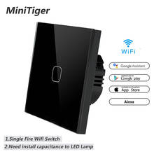 Minitiger-interruptor inteligente sensível ao toque com wifi, sem fio, funciona com alexa e google home, para parede com painel de cristal