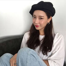 Autumn And Winter Beret Black Pumpkin Hat Korean Painter Hat Octagonal Hat Female Winter Fashion 2024 - buy cheap