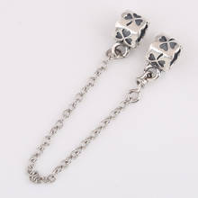 Authentic S925 Silver Bead Vintage Petal Safety Chain Charm for Women Bracelet Bangle DIY Jewelry 2024 - buy cheap