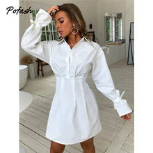 Pofash White Women's Shirt Dress Button V Neck Loose Elegant Dresses Female Spring High Waist Long Sleeves Solid Casual Vestidos 2024 - buy cheap