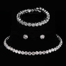 Brincos redondos para mulheres, conjunto de joias de cristal clássico com pingentes de cor prata pulseira, para mulheres na moda, colar com corrente de zircônia branca 2024 - compre barato