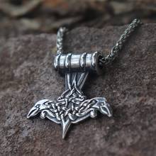 Colar viking de aço inoxidável, colar pingente de martelo thor de corvo duplo joias amuletos masculinos nórdicos 2024 - compre barato