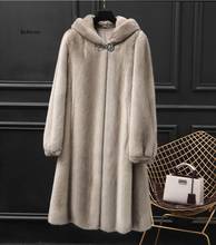 Casaco de pele de lã de pelúcia, jaqueta quente para mulheres, imitação de vison grosso, longo, com capuz, casaco grande 2024 - compre barato