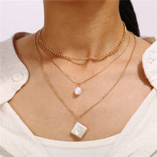 New Vintage Multilevel Necklaces For Women Boho Fashion White Beads Square Imitation Pearl Pendant Gold Necklace Jewelry Gift 2024 - buy cheap