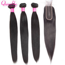 Queenlike Brazilian Hair Weave Bundles With 2x6 Deep Kim Closure Non Remy Human Hair Weft 3 Straight Hair Bundles With Closure 2024 - buy cheap