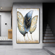 Pintura en lienzo de pluma dorada abstracta, carteles modernos e impresiones, arte de pared, imagen para sala de estar, decoración del hogar, Cuadros 2024 - compra barato