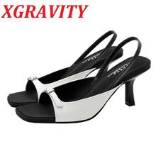Xgravity-sapato feminino de salto alto fino, calçado com salto quadrado elegante, princesa, moda verão 2021 2024 - compre barato