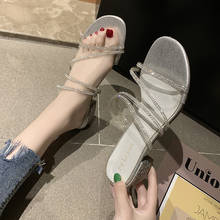 Sandalias de tacón de moda para mujer, zapatos de tacón sin cordones con diamantes de imitación de cristal, diseño de fiesta, Punta abierta, novedad de verano 2021 2024 - compra barato