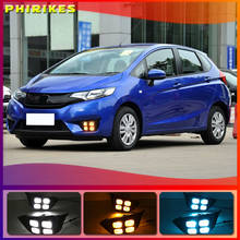 Светодиодный дневные ходовые огни для Honda Jazz fit 2014 2015 2016 светодиодный ные дневные ходовые огни, противотуманные фары с функцией поворота, Стайлинг автомобиля 2024 - купить недорого