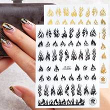 3D Holographic Fire Flame Nail Stickers Slider Gold Black New Year Manicure Decals DIY Nail Art Decorations Decor Tool 2024 - buy cheap