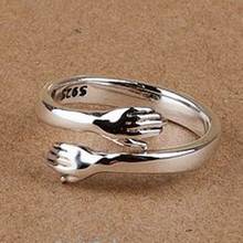 Bocai novo real s925 prata pura mulher anel de duas mãos abraçando namorada presente sólido 925 prata anel feminino 2024 - compre barato