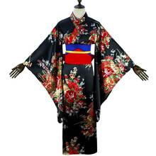 Vestido feminino com manga morcego, estampa floral, robe kimono yukata com obi classic, anime geisha, trajes de cosplay, vestidos de lolita grandes 2024 - compre barato