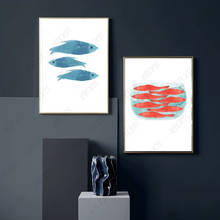 Bonito pequeno peixe poster arte animal aquarela papel de parede pintura da lona impressão nordic decoração casa sala estar artesanato imagem 2024 - compre barato