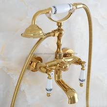 Gold Color Brass Bath Tub Faucet Ceramic Handle & Handheld Shower Head Faucet Bathtub faucet set shower faucet set Nna858 2024 - buy cheap