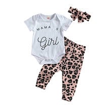 Three Piece Baby Girl Clothes Special Letter Long Sleeve Romper and Leopard Pants with Headband Casual Newborn Baby Clothing Set 2024 - buy cheap